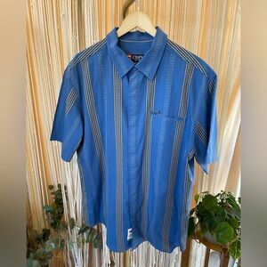 NWT Chaps blue short-sleeve button-down shirt vertical stripes & chest pocket.